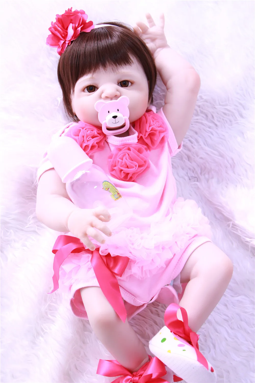 

23inch Full silicone reborn baby dolls Toy Baby-Reborn lifelike newest vinyl newborn bathe princess toddler kids toys