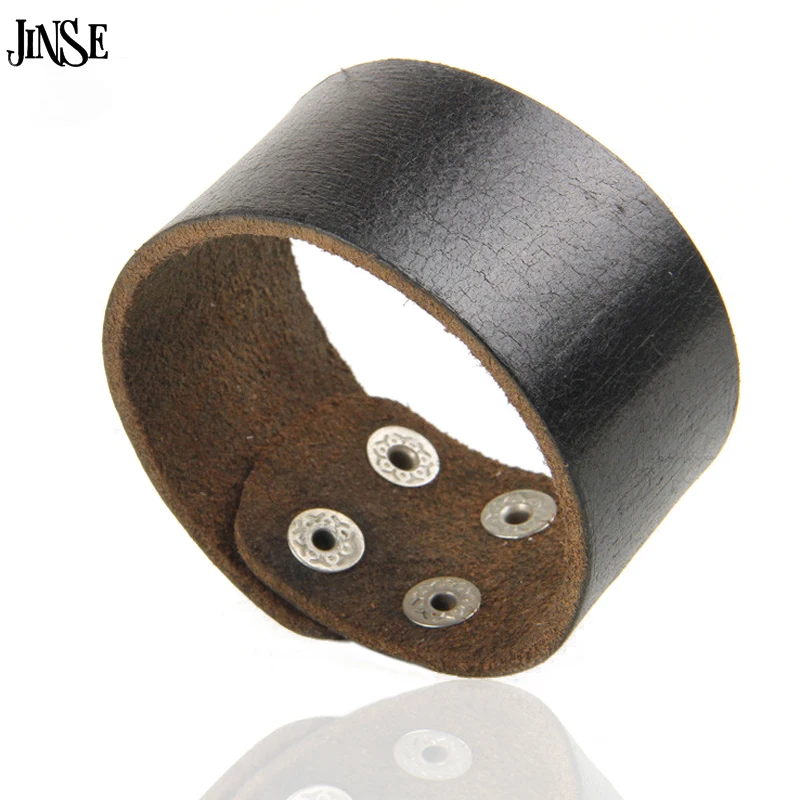 

JINSE Plain Leather Snap Button Bracelet Wide Leather Cuff Blank Leather Bangle To Put Logo By Youself Leather Jewelry PSL287