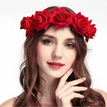 

Red Artificial Rose Flower Hairband Women Hair Accessories Holiday Flower Crown Hairband Ladies Hairband