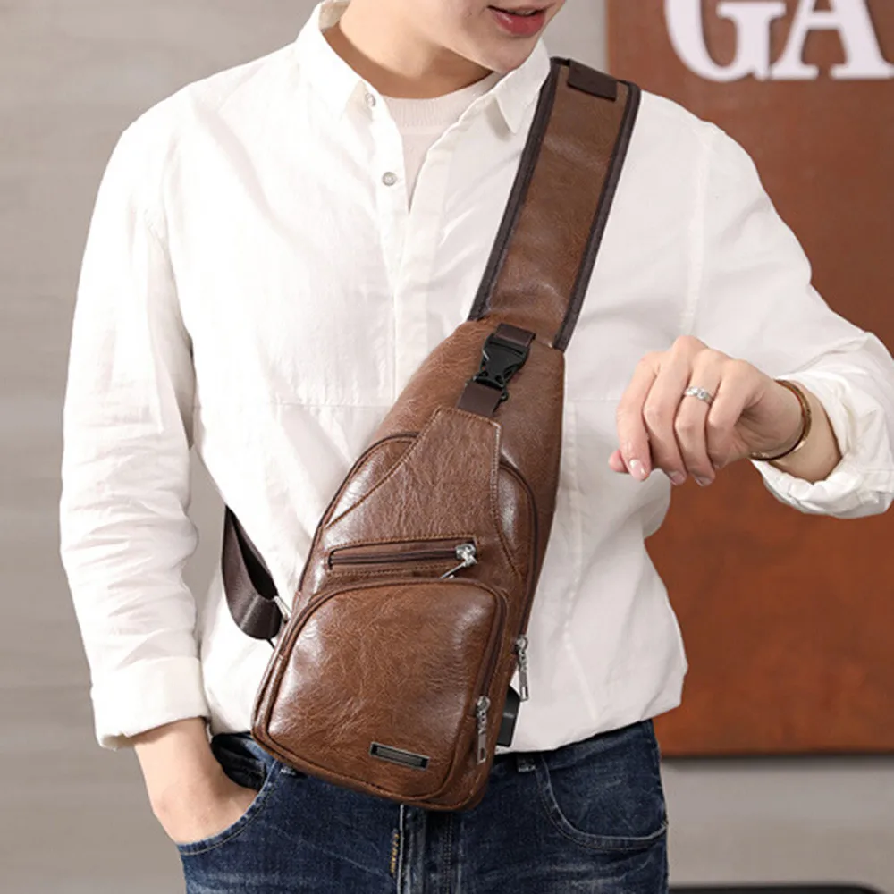 Мужские сумки через плечо, Мужская нагрудная сумка с USB, дизайнерская сумка-мессенджер, кожаные сумки на плечо,, для путешествий, Прямая поставка#30