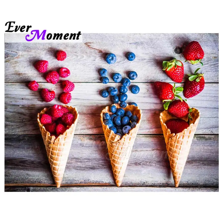 

Ever Moment Diamond Painting Strawberry Blueberry Ice Cream Picture Of Rhinestone Diamond Embroidery Home Decoration 3F482