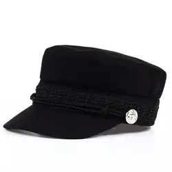Модная черная шляпа Кепка Женская Повседневная Уличная веревка плоская кепка элегантная однотонная осень зима теплая берет шляпа Женская
