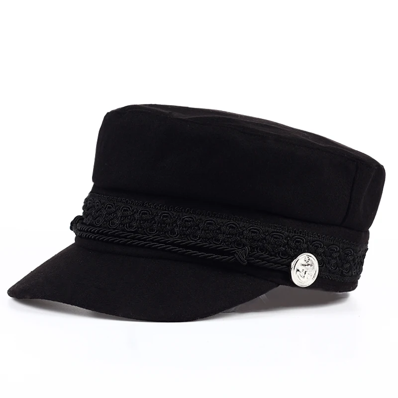 

Fashion black hat cap women Casual streetwear rope flat cap Elegant solid autumn winter warm beret hat female 2017