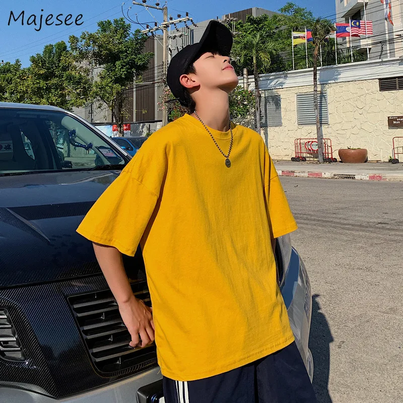 

T-shirts Men Solid Simple All-match Half Sleeve O-Neck Trendy Daily High Quality Korean Style Leisure Tees Mens New Students Top