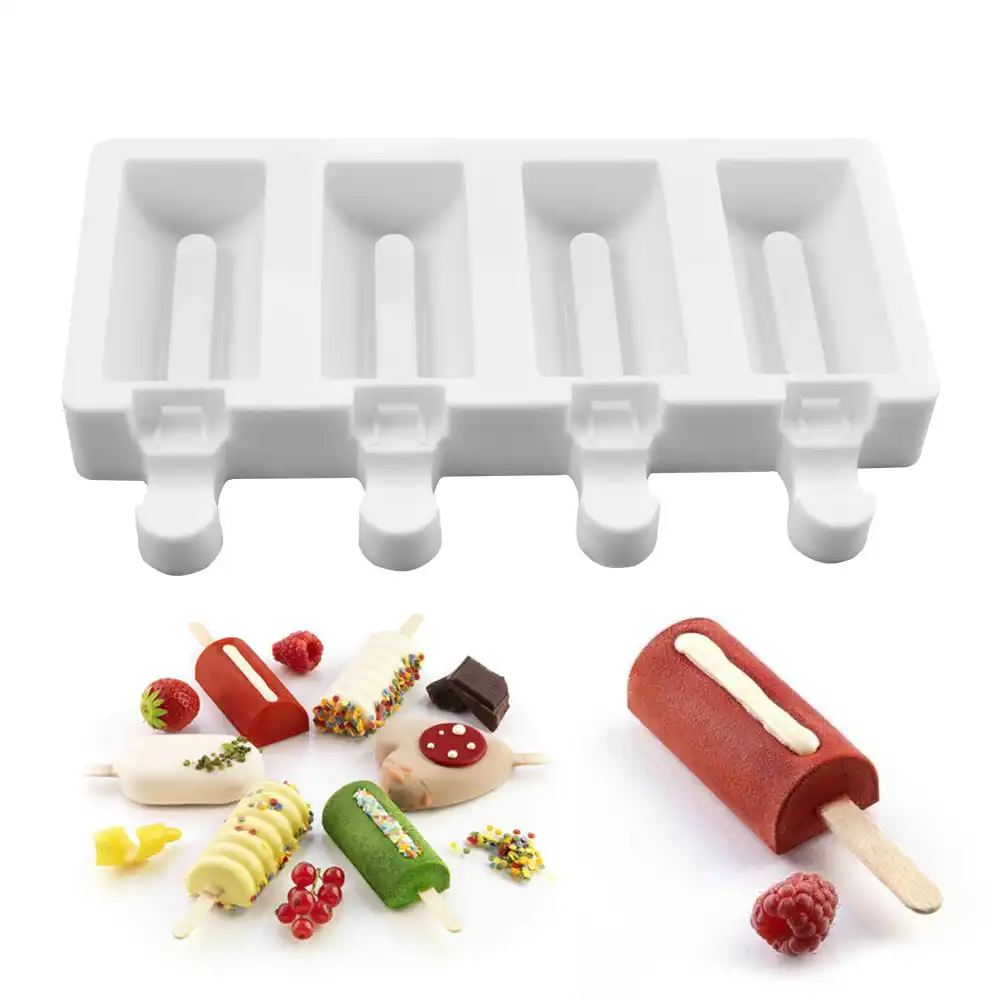4 Cavity 3D Silicone Ice Cream Mold Popsicle Molds Maker Frozen Molds With Sticks AliExpress