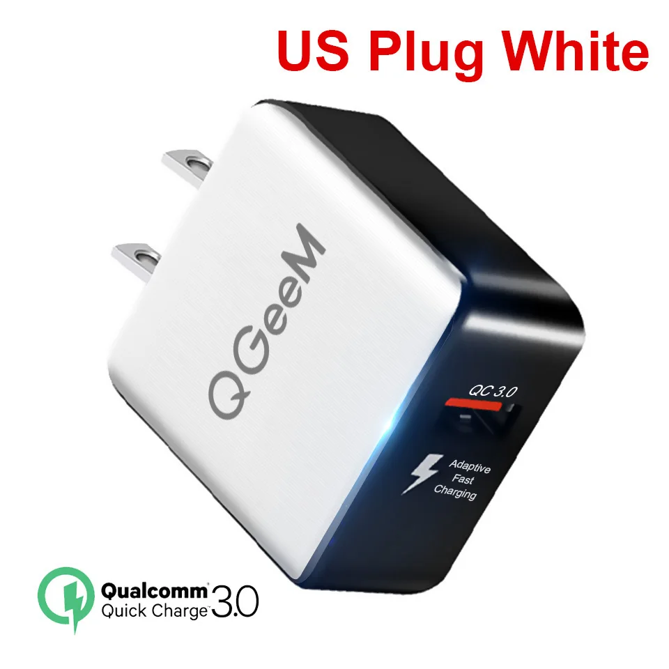QGEEM QC 3,0 USB зарядное устройство волоконное быстрое зарядное устройство 3,0 быстрое зарядное устройство Портативный зарядный адаптер для телефона для iPhone Xiaomi Mi9 EU US - Тип штекера: White  US