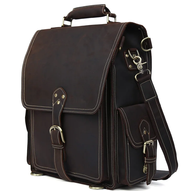 Tding Luxury Men Genuine Leather Backpack Multifunction Daypack Vintage