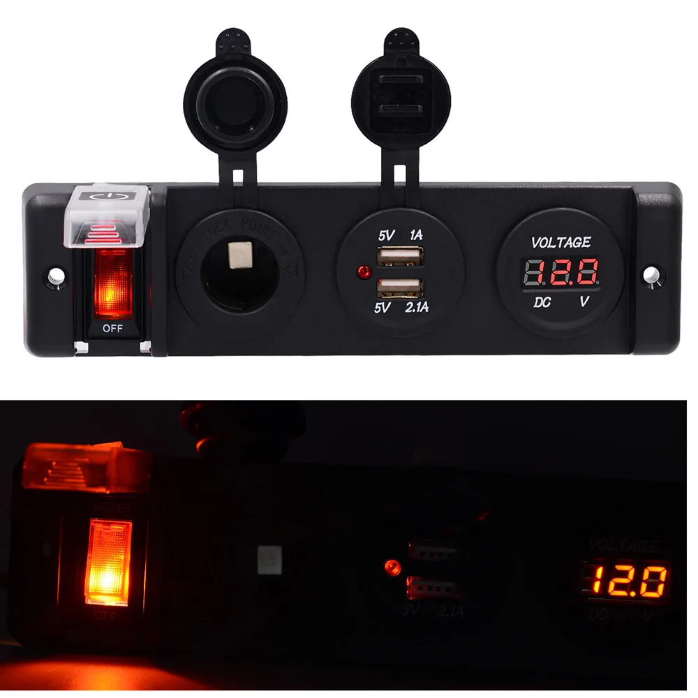 

Universal Car Triple Function 3.1A Dual USB Charger Red LED Volt 12V Outlet Socket Panel for boats SUV bus vehicle