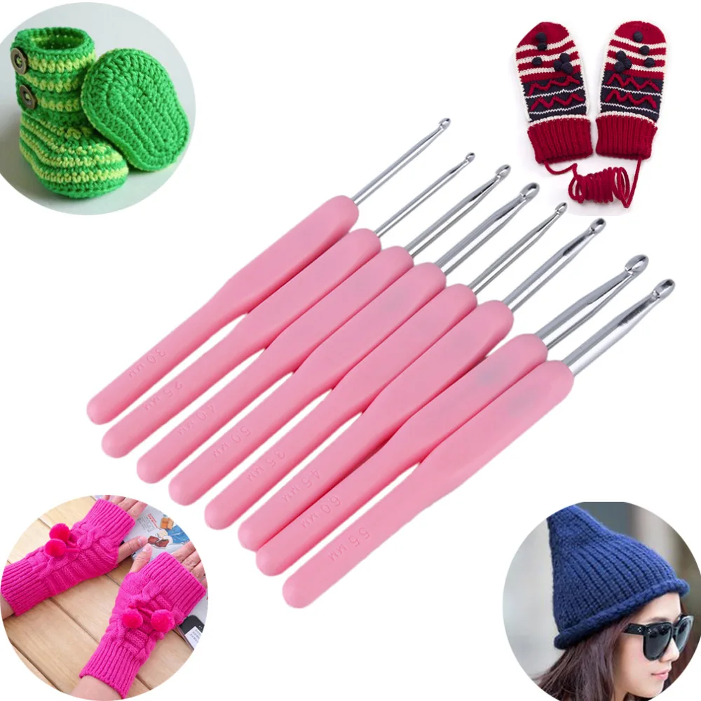 8 Size Soft Plastic Handle Multicolor Knitting Needles Mixed Aluminum