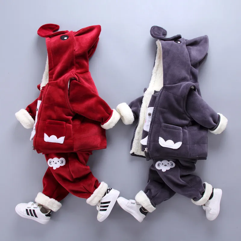 

2018 New Children Kids Boys Clothing Set Autumn Winter Sets Hooded Fleece Coat Suits Winter Baby Vest+Coat+Pant 3Pcs Clothes set