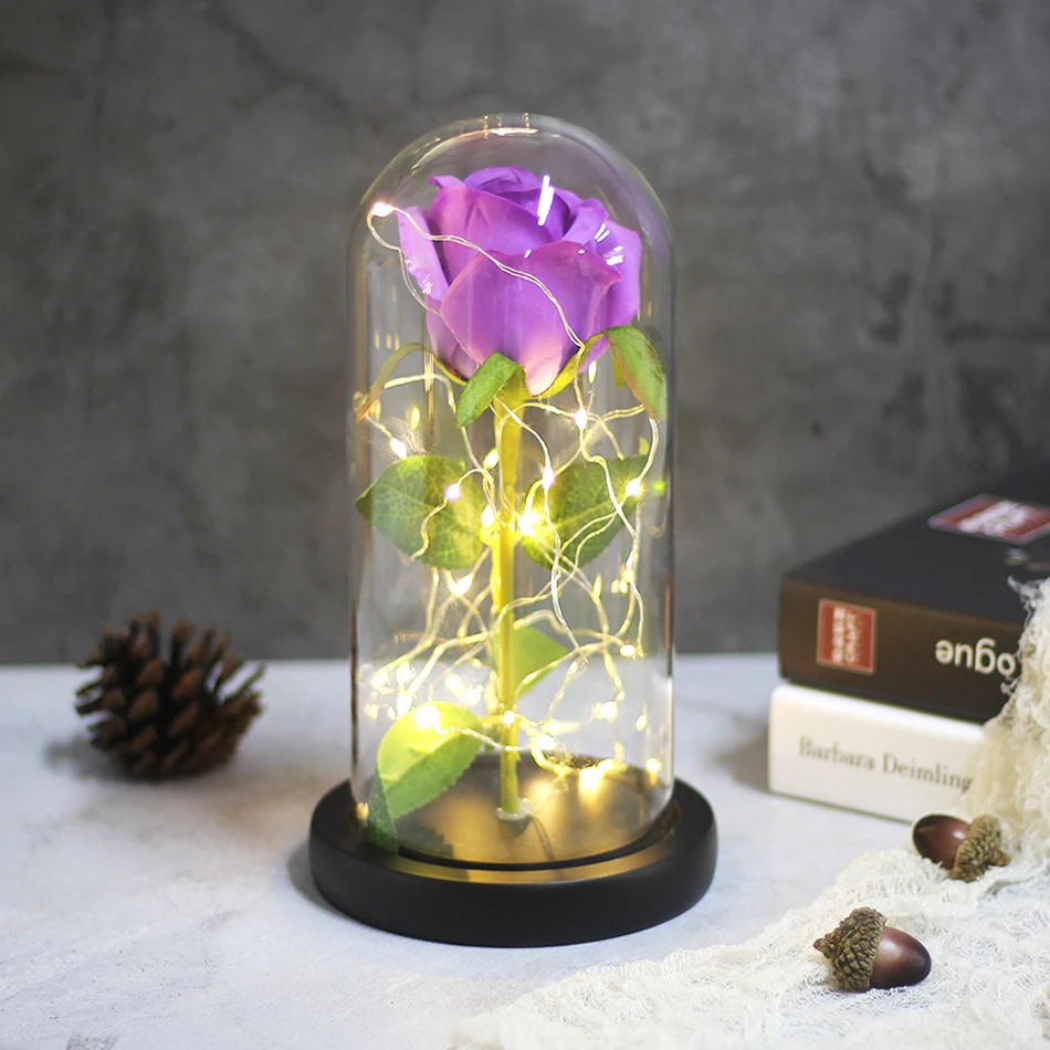 NEW Beauty And Beast Eternal Flower Rose In Flask Wedding Decoration Artificial Flowers In Glass Cover For Valentine's Day Gifts