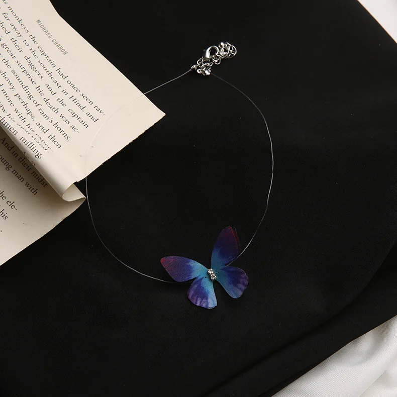 Прозрачное колье с бабочками, корейское модное короткое ожерелье, милые вечерние колье с кристаллами, украшения для отдыха, подарки