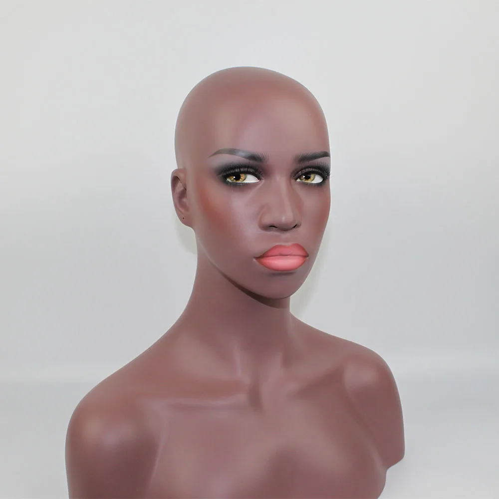 Высокое качество реалистичный стекловолокно Афро-американский манекен голова бюст, черный женский манекен голова для кружевных париков