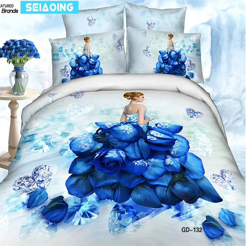 Fairy Princess Blue Twin Queen King Bed Size Quilt Duvet Cover Bedding Set Sheet