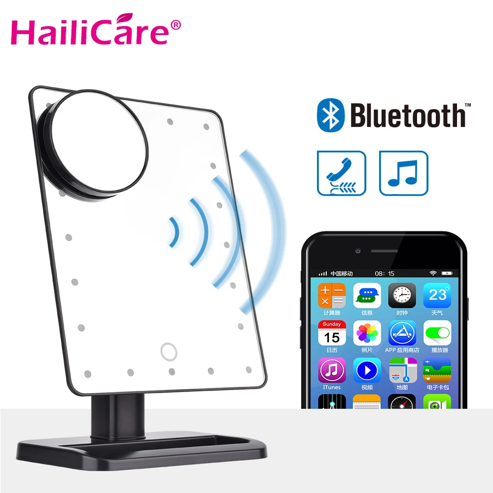 

180 Degree Rotation 20 LED Touch Screen Makeup Mirror Bluetooth Speaker 10X Magnifying Mirrors Lights Health Beauty Tool