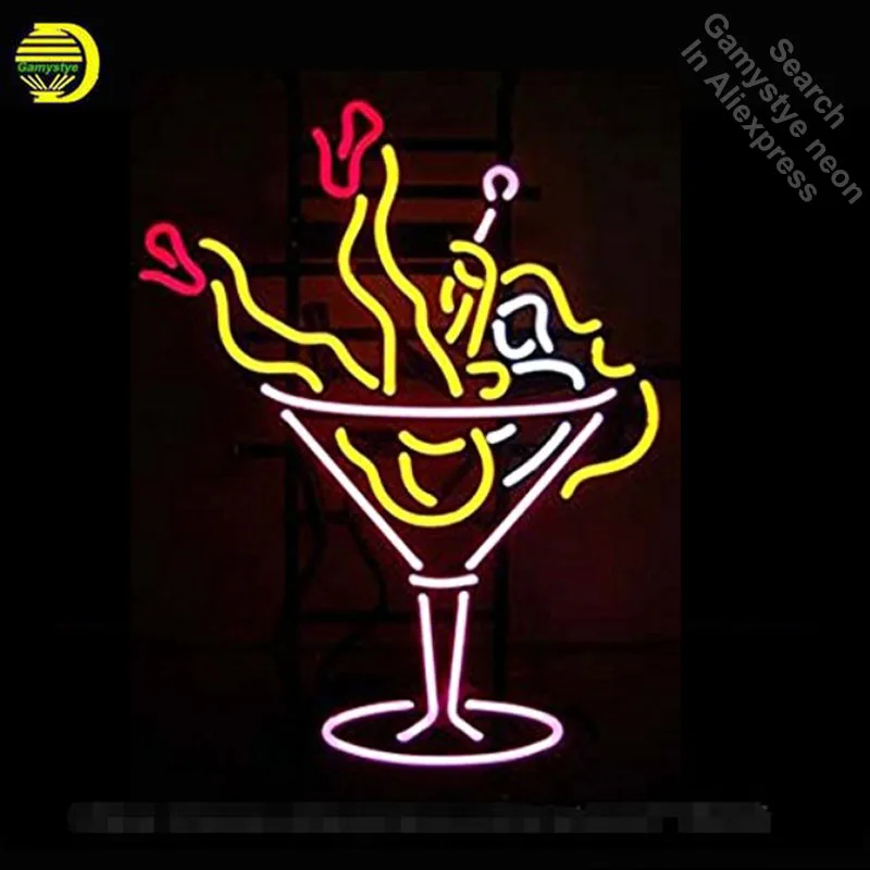 Cocktail Martini Logo Design Real Glass Tube Neon Lights Sign Store Display Beer Bar Pub Club Signs 17x14