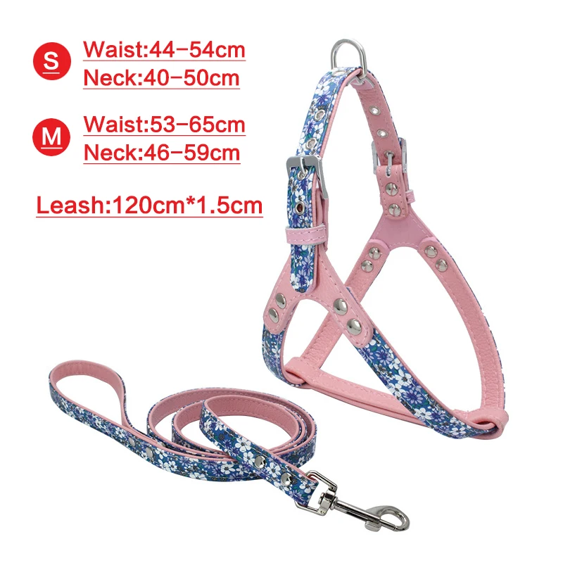 Small dog vest harness print pu leather leash for cute pet quick