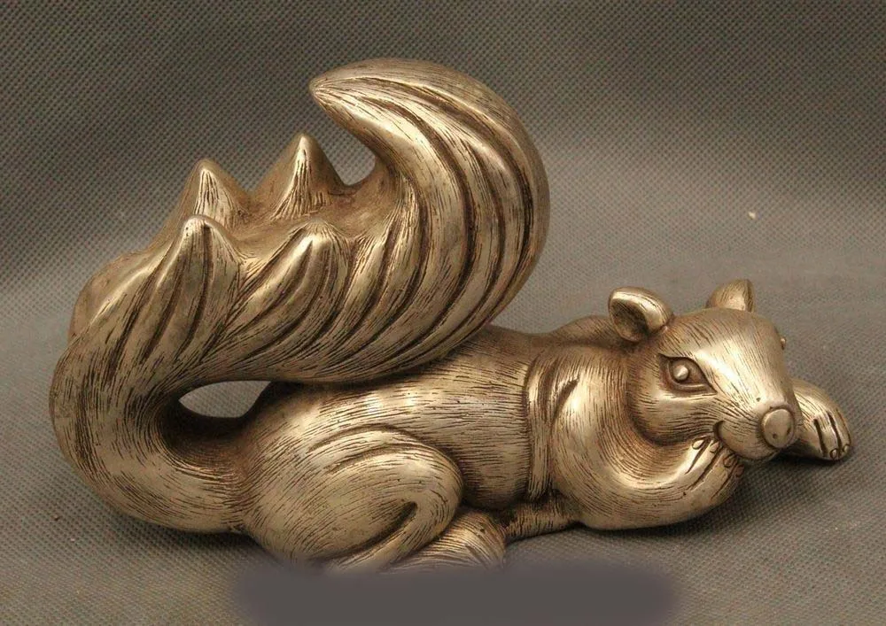 

8" China Chinese Lucky Silver Beautiful Cute Squirrel Scrat Statue Sculpture