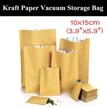 

100pcs 10x15cm (3.9"x5.9") 280micron 3 Sides Sealing Paper Kraft Storage Bag Heat Sealed Vacuum Foil Bag Open Top Paper Bag