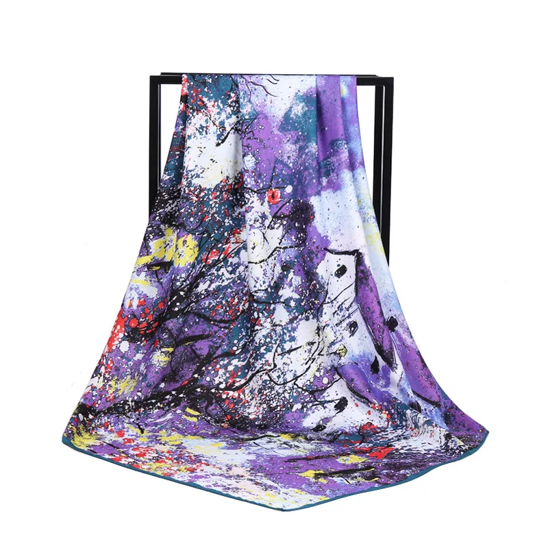 

New Arrival Fashion Women soft satin brand scarf / Country house painting Print quare twill silk scarves 100cm / Gifts Wholesale