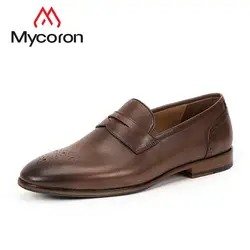 MYCORON 2018 новые резные ретро мужские кожаные туфли высокого качества Дизайнерские Британский ветер круглый Мужская Обувь zapatillas hombre