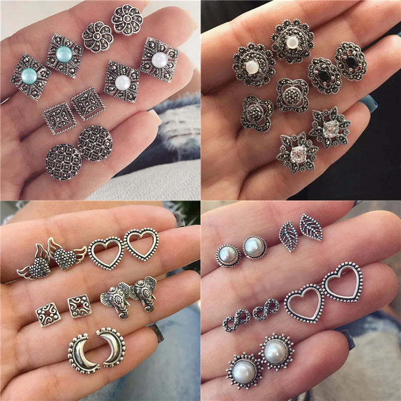 Pearl earrings Stud earrings Flower earrings Silver earrings Vintage Simulated for Woman