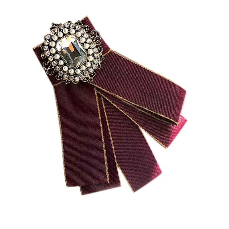 KLV женские винтажные Ретро горный хрусталь галстук изогнутые броши булавка аксессуары Мода - Цвет: Бургундия