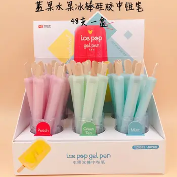 

48 Pcs Gel Pens Silicone Fruit Popsicle Black Colored Kawaii Gel-ink Pens for Writing Cute Stationery Office School Supplies