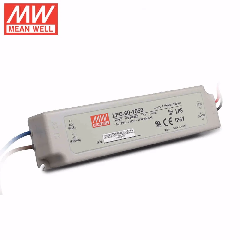 Mean Well LPC-60-1050 60W 1050mA LED Waterproof Driver, Single Output Switching Power Supply Mean Well LPC-60-1050 60W 1050mA LED Waterproof Driver, Single Output Switching Power Supply