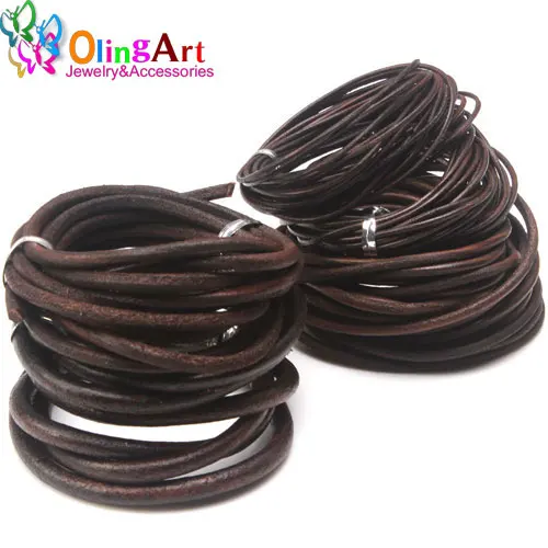 Olingart Dia 1.5/2/3/4/5/6mm Black/Natural/Brown/Glaze Leather Round Cord String Rope For Necklace Bracelet DIY Jewelry Making Glaze 017