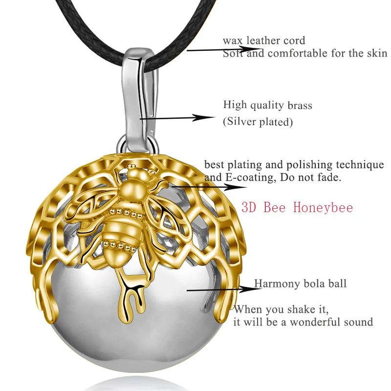 EUDORA Gold Honeycomb Hive Ball Necklace with 3D Bee Honeybee on Harmony ball Pendant for pregnant woman pregnancy new mom gift