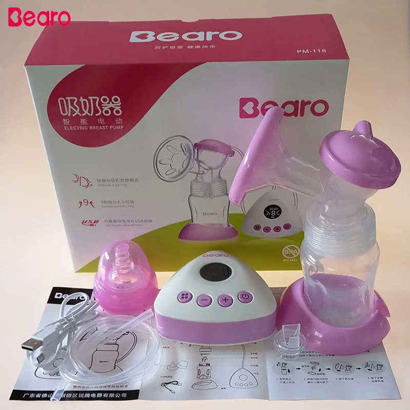 Bearo Electric Breast Pumps LED Display USB Rechargeable Battery BPA Free Powerful Nipple Suction Breast Feeding With Box
