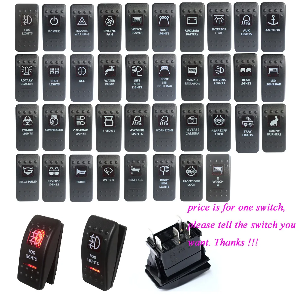 3Pin ON OFF ARB Carling Car Boat 4x4 Rocker Switch Red Led Waterproof 12~24V