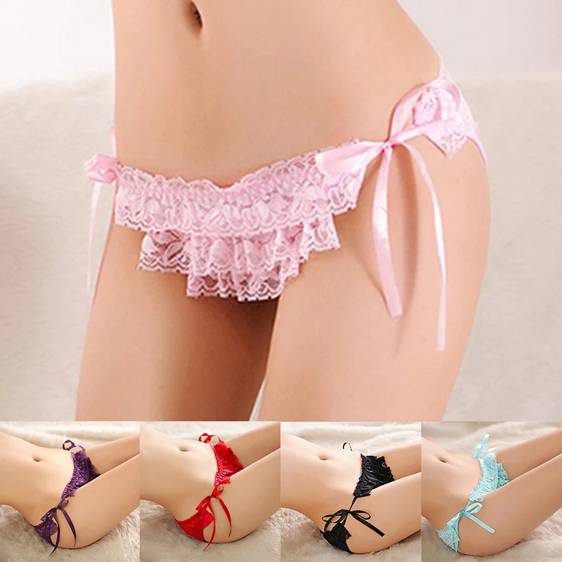 Women Low-Rise Printing Lace Panties Sexy Underwear Sexy Briefs Thongs Cotton Bow Tie Seamless G-string Lingerie Underwear