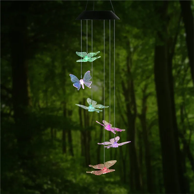 

Butterfly Solar LED decorative Light Wind Chimes 6Leds Multicolor Hanging Portable lighting For Wedding/Window/Party