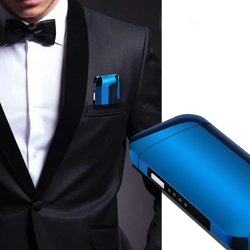  Metal Windproof Electronic Usb Charging Cigarette Lighter Double Arc Plasma Pulse Led Power Display