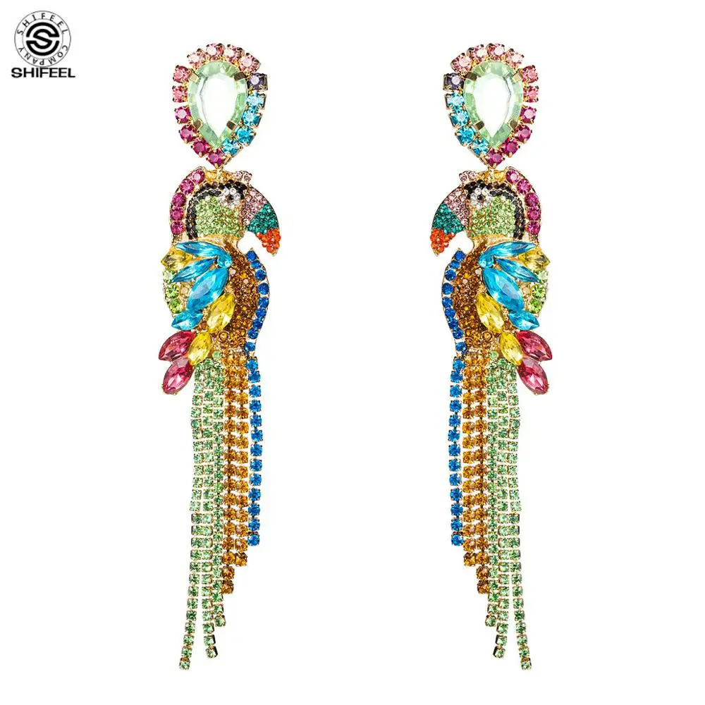 

SHIFEEL New Arrival Occident Fashion Acrylic Rhinestone Parrot Bird Animal Long Earrings Bohemia Women's jewelry Catwalk Gift
