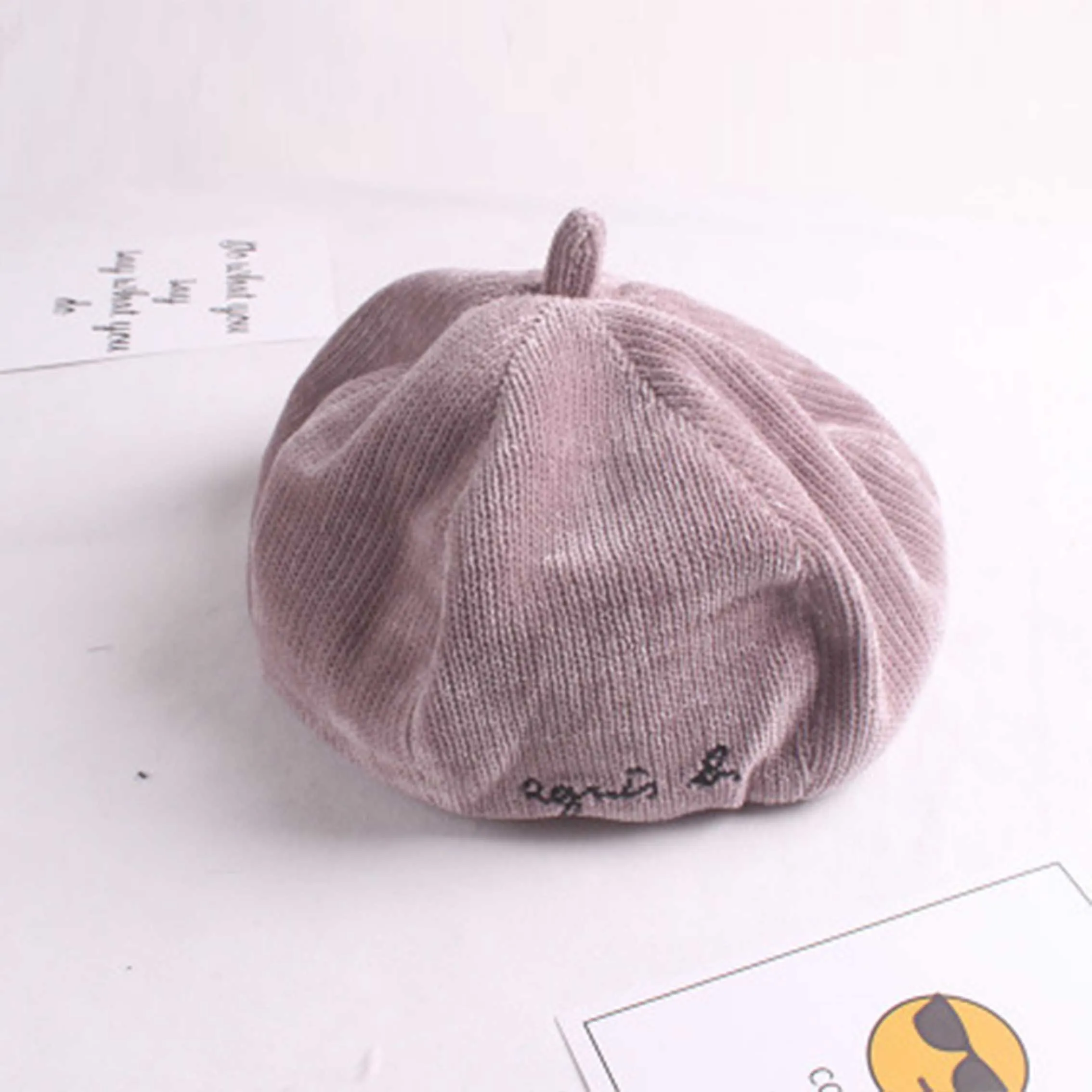 purple Осенние береты, шапки для мамы и ребенка, винтажные Зимние береты, шапки для женщин, вышивка буквами, шерстяные Восьмиугольные шапочки, женские плоские шапки - Цвет: purple