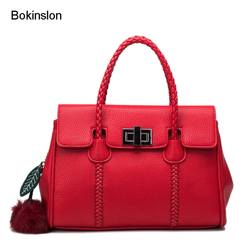 

Bokinslon Litchi Profile Bags Woman Shoulder Elegant Cow Split Leather Female Bags Shoulder Famous Fashion Brand Girl Handbag