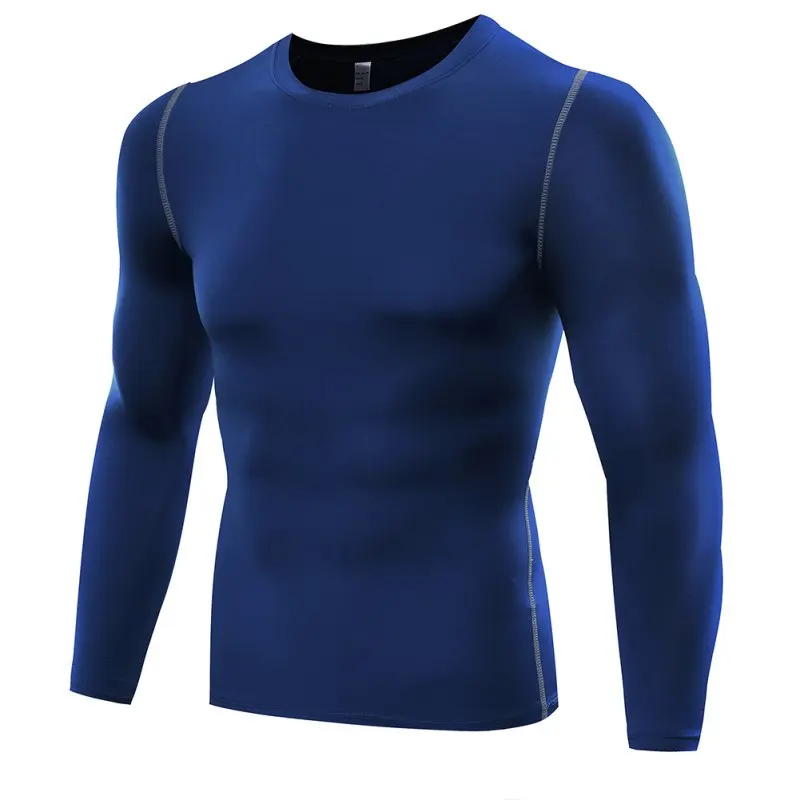 Открытый мужчины сжатия Бег Спорт с длинным рукавом облегающие рубашки фитнес тренажерный зал базовый слой удобный Топ NewN - Цвет: Синий