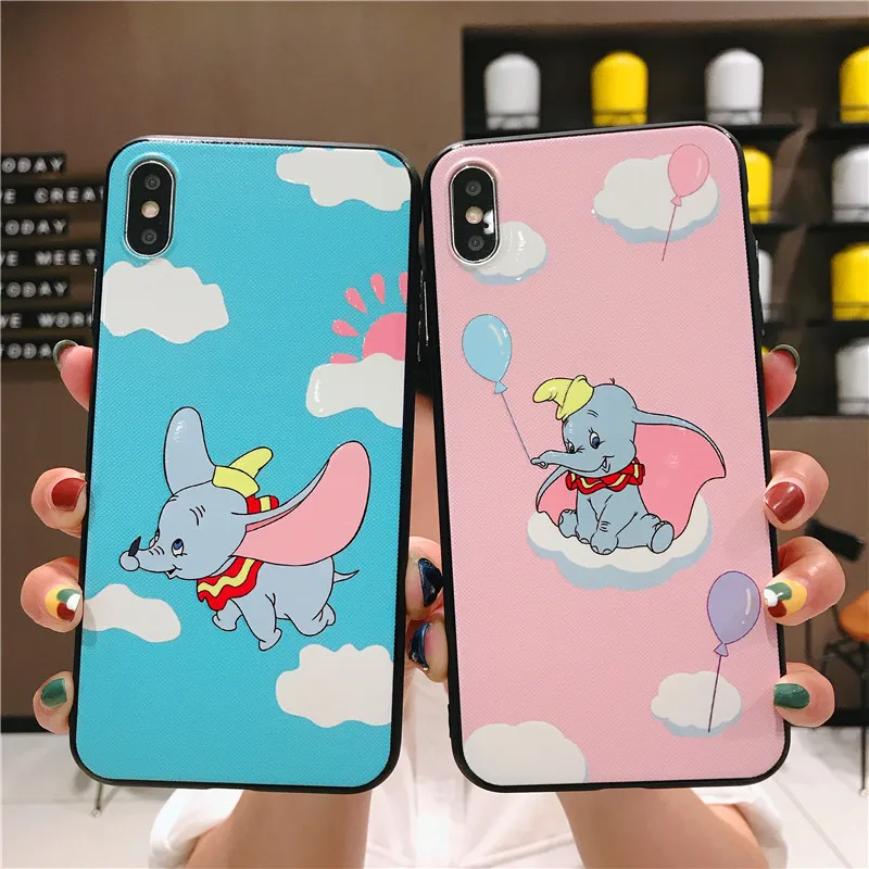 Lovely Cartoon Dumbo Phone Case for iphone Xs Max XR X 8 7 Plus 6S 6 relief gloss oil Soft Back Cover Coque Capa |