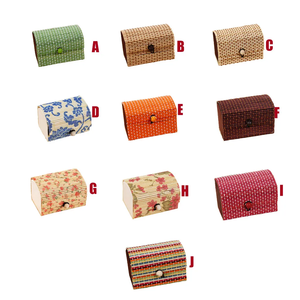 Bedroom dressing table simple large capacity creative bamboo curtain wooden jewelry ring earrings jewelry box storage box H0502