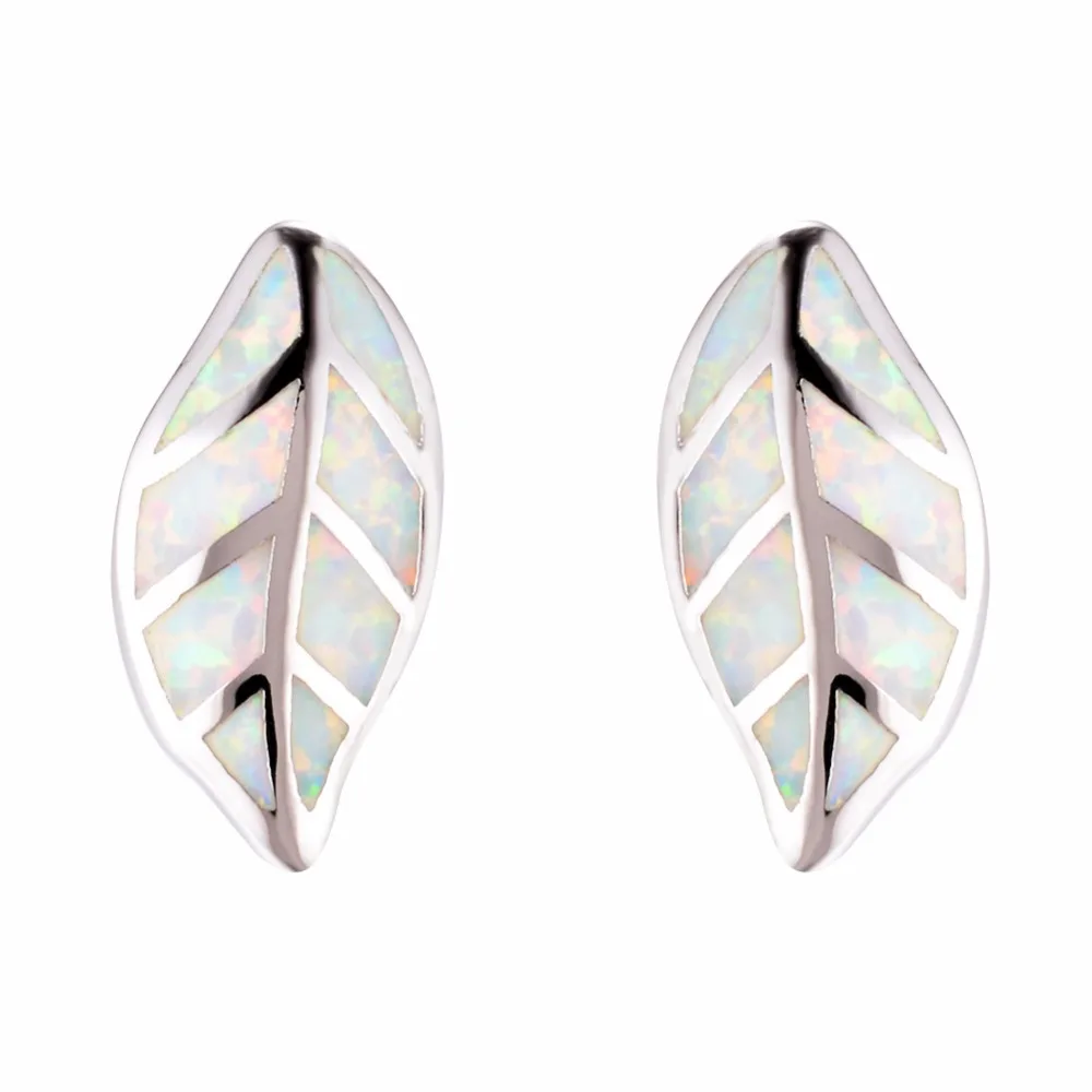 

925 Sterling Silver Big Leaves Blue/White Opal Stud Earrings For Women Brincos