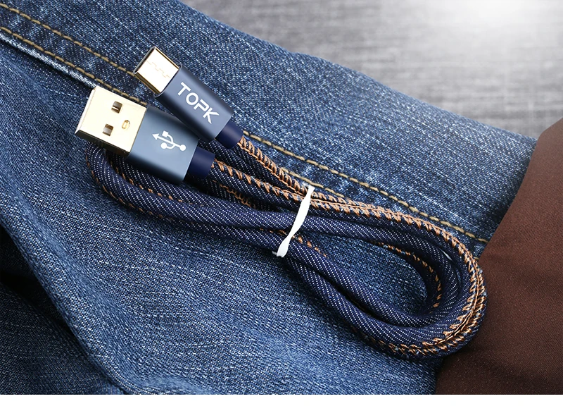 Type-C кабель, TOPK Denim провод USB C позолоченный штекер быстрой зарядки usb type C кабель для MacBook/Xiaomi 4C/Letv/Oneplus