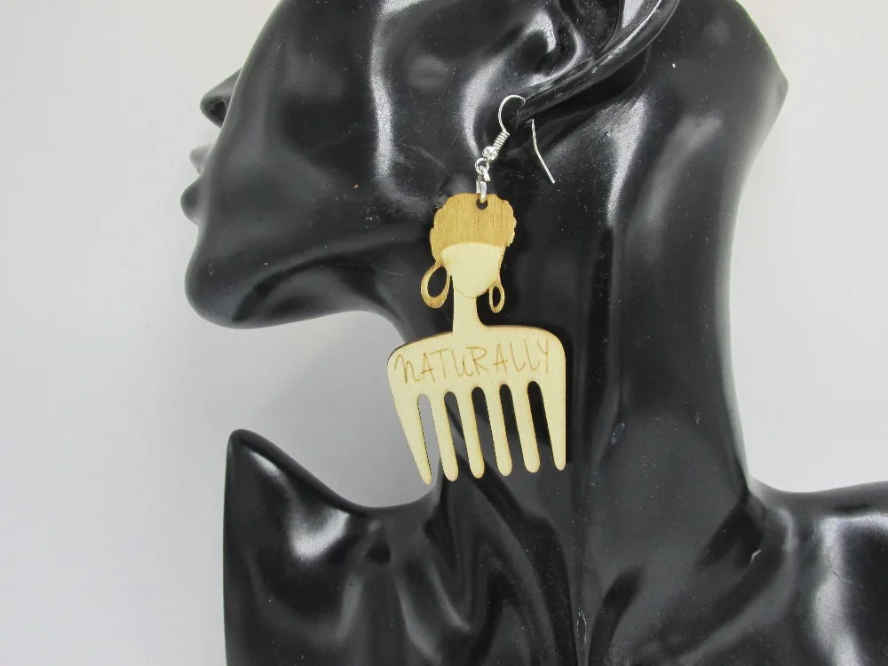 5 пар/лот новейшая гравировка афро волос деревянные серьги|wooden afro earrings|earrings