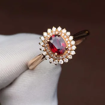 

Fine Jewelry 18K Real 0.5ct Natural Pigeon Blood Red Ruby Diamond Wedding Engagement Female Rings for Women Fine Ring