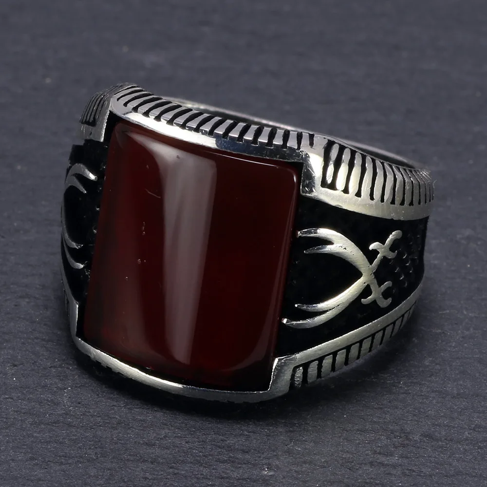 

Guaranteed 925 Sterling Silver Signet Rings For Men With Natural Stone Onyx Tiger Eyes Big Turkish Rings Cool Vintage Jewelry
