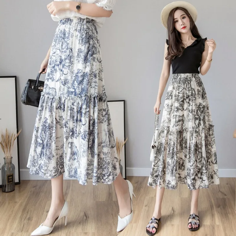 Новинка, летняя Дизайнерская Женская длинная юбка для подиума, роскошная винтажная юбка с высокой талией с принтом животных, модная плиссированная юбка вечерние юбки