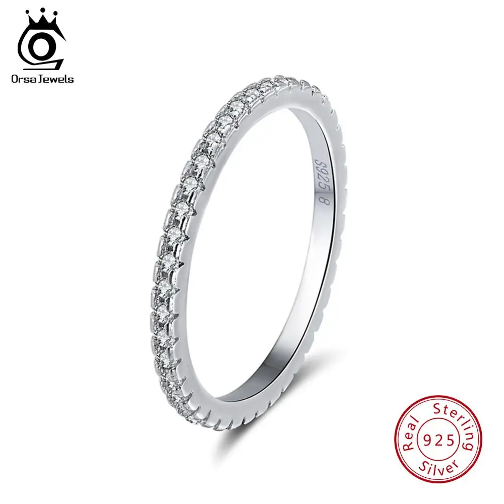 ORSA JEWELS, женские кольца из твердого 925 пробы серебра, аксессуары, микро инкрустированное красочное циркониевое кольцо, S925 серебро, хорошее ювелирное изделие OSR63 - Цвет камня: Silver Color