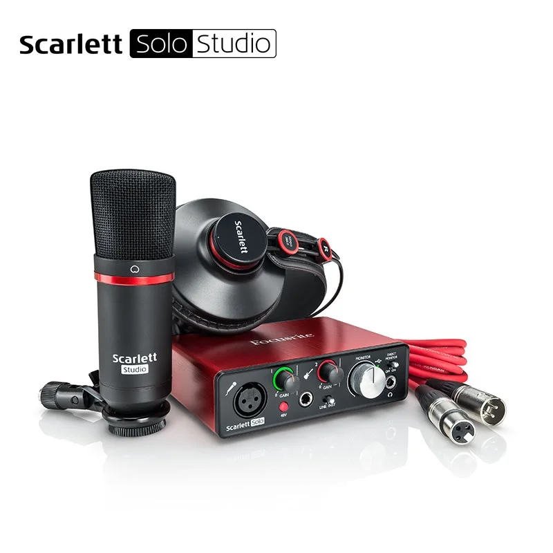 Focusrite Scarlett Solo Studio(2nd Gen) USB Запись Звуковая карта гарнитура Набор аудио интерфейс студийный пакет включает CM25 и HP60